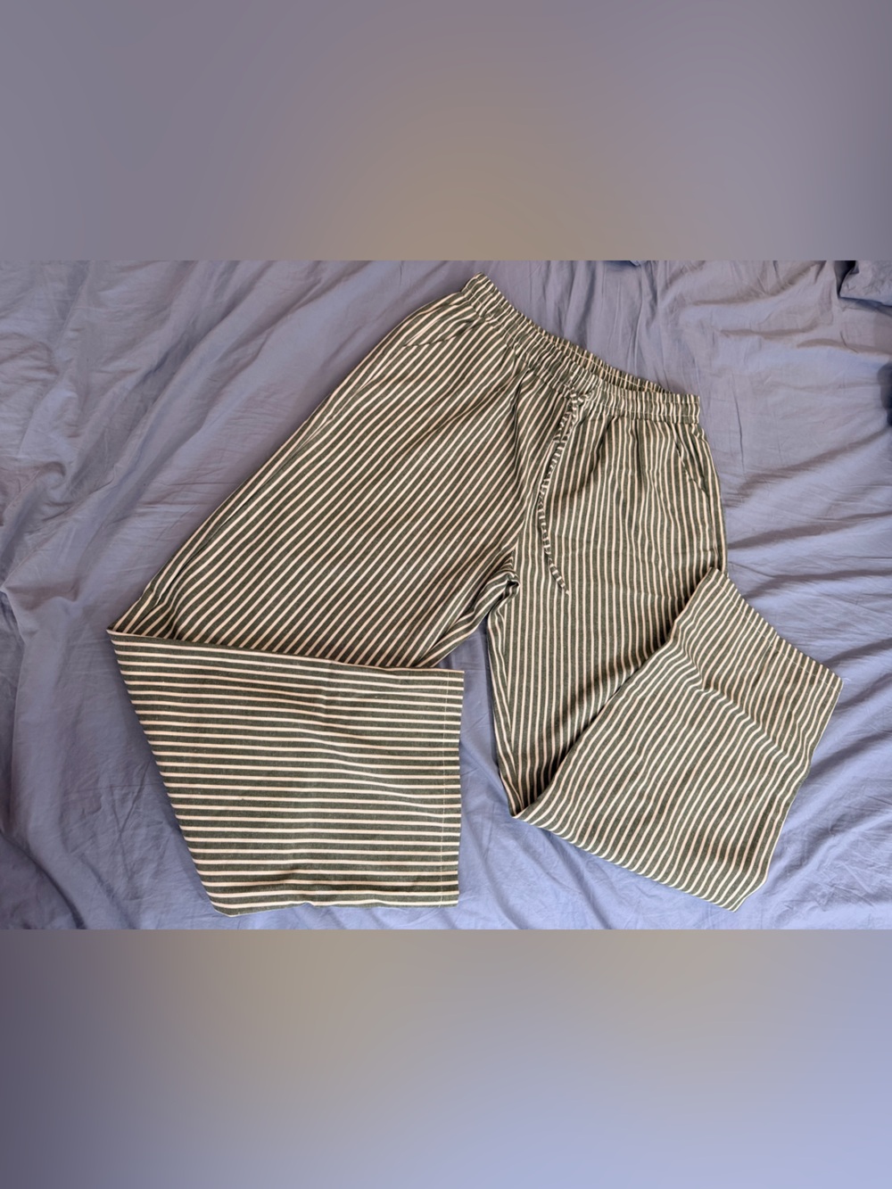 Striped Knit Lounge Pants in Olive and Cream
